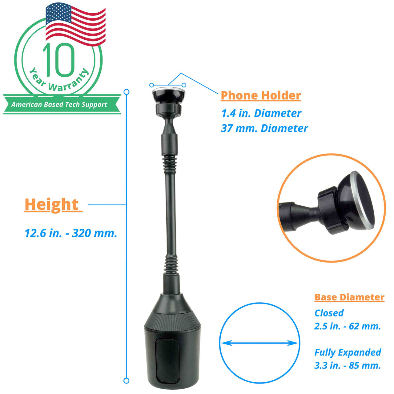 Magnetic Base Flexible Cell Phone Holder for Car Cup Holder